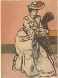 Egy elegáns Parisiènne egy kávézóban ülve