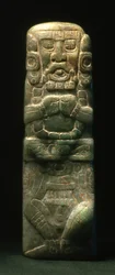 A Hieroglif lépcsőn lefelé dedikált szobor, Copan, késői klasszikus korszak (600-900) (jáde)