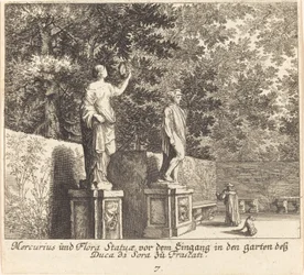 Merkúr és Flora szobrai, Dukedi Sora kertjei, Frascati