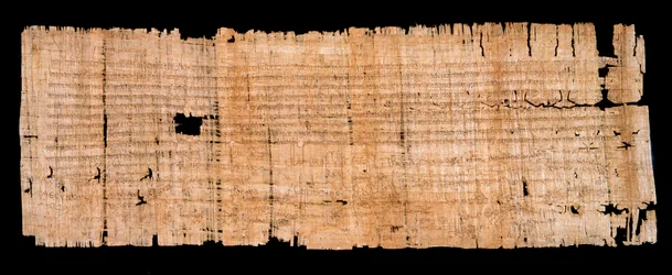 Meroving korszak: papiruszra írt jogi dokumentum kézirata, amely megerősíti a neustriai király II. Clovis (633-657) által a Saint Denis-i apátságnak 654. június 22-én biztosított mentelmi kiváltságot. Nap. 0,93x0,34 m Párizs, archives nationales