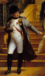I. Napóleon császár (1769-1821) meglátogatja a királyi palotát, a Tribunátus székhelyét, és megtagadja Beaumont és Fontaine építészek 1807.08.05-i terveit, Merry Joseph Blondel (1781-1853) 1834 Sun festményének részletét. . 2,27x1,63 m Palais Royal, Párizs
