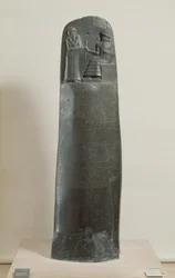Hammurapi kódex: Shamash isten, aki törvényeit diktálja Hammurapinak, Babilon királyának, Szuszában, Iránban találták, Kr.e. 1750 körül (diorit) (részletesen lásd: 69507)