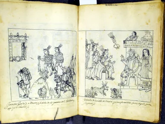 Ms Hunter 242 256v-257r Cortez és Montezuma, a Historia de Tlaxcala-ból, Diego Munoz Camargo