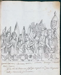 Ms Hunter 242 f.246r A mexikói tartományok képviselői, Diego Munoz Camargo, Historia de Tlaxcala