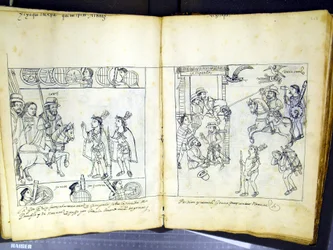 Ms Hunter 242 f.257v és f.258r, Diego Munoz Camargo „Historia de Tlaxcala” című művéből (toll és tinta papíron)