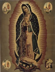 A guadalupe-i Szűz, Mexikó védőszentjének ábrázolása XX. századi nyomat. Homályos. 51x39 cm Musee de la Vallee, Barcelonnette (Alpes de Haute Provence)