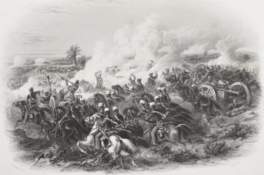 A Moodkee-i csata, 1845, metszet: C.H. Jeens, a "Gallery of Historical Portraits"-ból, megjelent 1880 körül