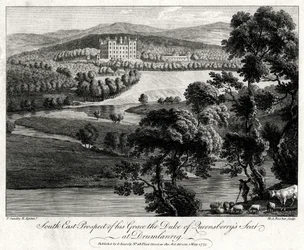 Ő kegyelme, Queensberrys hercege székhelyének délkeleti kilátása a skóciai Drumlanrigben, 1775