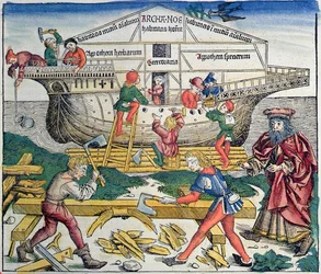 Noé bárkájának építése, Hartmann Schedel Nürnbergi krónikájából, 1493