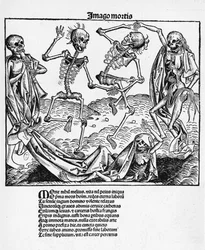 Danse Macabre, illusztráció Hartmann Schedel (1440-1514) „Liber Chronicarum” című művéből, Nürnberg, 1493.