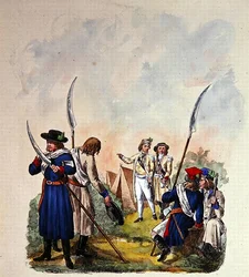 A lengyel hadsereg viselete 1700 után (színes litográfia)