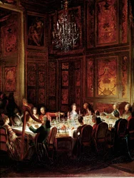 Louis Francois de Conti herceg vacsorája, a Templom Palotája”” Részlet. Michel Barthelemy Ollivier (1712-1784) festménye 1766 V. 0,56x0,71 Versailles, musee du chateau