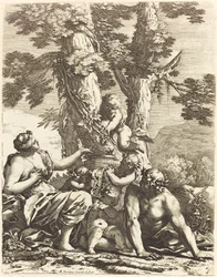 Bacchanal ülő Bacchante-val