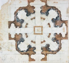 A római San Giovanni dei Fiorentini-bazilika terve, 1559 körül, Michelangelo Buonarroti (1475-1564), Olaszország rajza