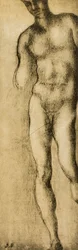 Tanulmány egy férfias alakról, Michelangelo rajza. Casa Buonarroti, Firenze