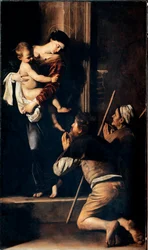 Madonna dei Pellegrini, más néven Madonna di Loreto (A zarándokok Madonnája vagy Loreto Madonnája). Michelangelo Merisi, más néven Il Caravaggio (Caravaggio) (1571-1610) festménye, 1603-1605. Méretek: 260 x 150 cm. Róma, Chiesa di Sant