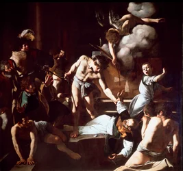 Szent Máté mártíromsága, 1600. 323 x 343 cm. Contarelli-kápolna, San Luigi dei Francesi (a franciák Szent Lajos-temploma), Róma