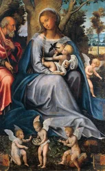 Pihenés Egyiptomban, a Michele Cavarónak (1517-1584) tulajdonított Vigasz-triptichon központi táblája, tempera és olaj, fa.