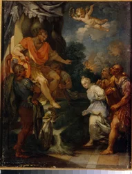 Mártír a prokonzul előtt. (Keresztényüldözés a Római Birodalomban). Michele Rocca festménye (1670 körül-1751 körül), olaj, vászon. Olasz művészet (Parma), 17.-18. század vége, barokk művészet. Lett Köztársaság Állami Külföldi Művészeti Múzeuma, Riga (Lett