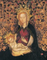 Szűz és gyermek, részlet a Rózsakert Madonnájából, Michelino da Besozzo (kb. 1370-1455) vagy Stefano da Verona (kb. 1374-1438), tempera táblán, 63x42 cm