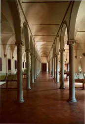 A San Marco (Szent Márk) kolostor könyvtára Firenzében, Olaszországban. Michelozzo di Bartolommeo Michelozzi, más néven Michelozzo Michelozzi építészete (Firenze 1396 - 1472)