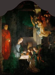 Krisztus születése – Michael Sittow (maitre Michiel) (1460/68-1525). Olaj, fa, kb 1510-1520. Mérete: 113x84 cm. Művészettörténeti Múzeum, Vienne
