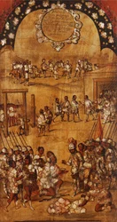 Mexikó hódítása, III. panel, 1696-1715 körül (festés fára)