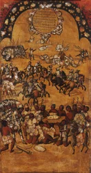Mexikó hódítása, II. panel, 1696-1715 körül (festés fára)