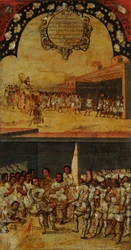 Mexikó hódítása, XV. panel, 1696-1715 körül (festés fára)