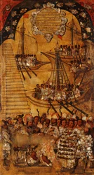 Mexikó hódítása, XXIV. panel, 1696-1715 körül (festés fára)