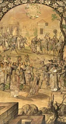 Hernan Cortes par Gonzalez, Miguel és Juan Mexikó meghódítása (aktív 17. század vége). Olaj, fa, méret: 97x53