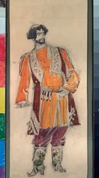 Felkészítő férfi jelmez Miklós (Nikolaj) Rimszkij Korszakov (Rimszkij-Korszakov) "A cár menyasszonya" című operájához (1844-1908) (N. Rimszkij Korszakov (Rimszkij) A cár menyasszonya című operájának jelmezterve ). -Korszakov) - Mihail Sándor munkája