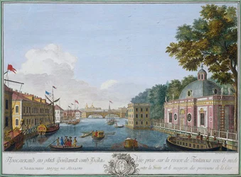 Kilátás a Fontanka folyóra a barlangból, Szentpétervár, Oroszország, 1753