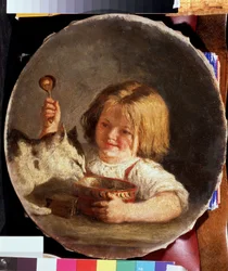 Reggeli (reggeli). Mihail Szergejevics Basilov (1821-1870) festménye. Olaj, vászon, 29 x 25,2 cm