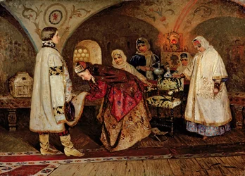 Alekszej Mihajlovics cár (1629-76) találkozik menyasszonyával, Mária Miloslavaszkijjal, 1887