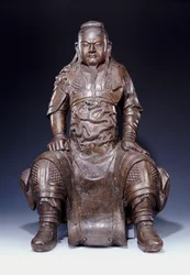 Guandi szép, nagy korai Ming bronzfigurája