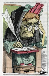 A Francia Akadémia allegóriája a Touchatout „Le Trombinoscope”-jában, B. Moloch 1882-es rajzfilmje (1849-1909). Magángyűjtemény.