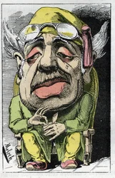 Egy felszarvazott férfi allegóriája a 19. században Touchatout „Le Trombinoscope” című művében, B. Moloch 1882-es karikatúrája (1849-1909). Magángyűjtemény.