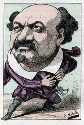 Francois Pierre VILLARET (1830-1896) portréja, az opera tenorja 1863 és 1882 között a Touchatout „Le Trombinoscope”-jában, B. Moloch karikatúrája 1882-ből (1849-1909). Magángyűjtemény.