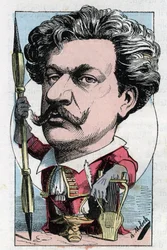 Louis Alexandre Gosset de Guines Andre Gill (1840 - 1885) francia költő, festő portréja Touchatout „Le Trombinoscope” című filmjében, B. Moloch 1882-es rajzfilmjében (1849-1909). Magángyűjtemény.