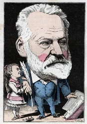 Victor Hugo francia író (1802-1885) portréja a Touchatout „Le Trombinoscope”-jában, B. Moloch karikatúrája 1882-ből (1849-1909). Magángyűjtemény.