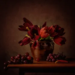 Melankolikus tulipánok és szőlő