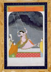 Hölgy hintán, Kangra, Punjab hills 1790 körül (papíron átlátszatlan wc)