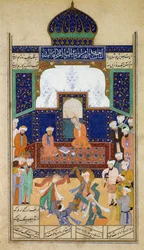Zenére táncoló dervisek Shaik és tanítványuk előtt, Khusrau herceg Khamsah-jából, Matla al-Anvar, 1485 (890 Hidzsra)