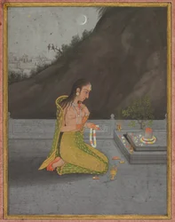 A Siva Puja éjszakai jelenete, 1760-70 körül (fedetlen akvarell aranyfestékkel, papír)