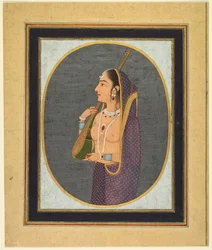 Udvari hölgy énekel és játszik a vinán, c. 1760.