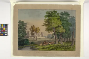 Windsori kastély és park (kézzel színezett litográfia)
