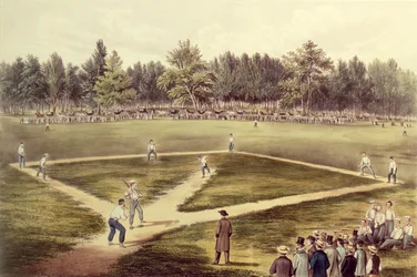 Az amerikai nemzeti játék, a baseball - Nagy mérkőzés az Elysian Fieldsen, Hoboken, New Jersey, 1866