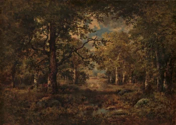 Kilátás a fákon át: Fontainebleau, 1873.