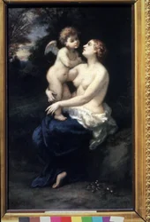 "Vénusz Ámort ölében tartja" (Vénusz Ámor ölében). Narcissus Virgilio Diaz de la Pena festménye (1807-1876) 19. századi Puskin Szépművészeti Múzeum, Moszkva